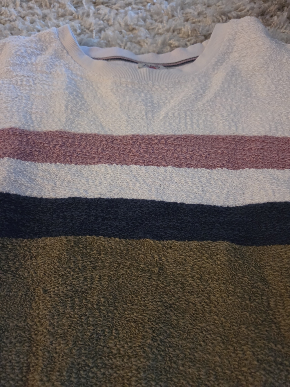 Faherty Crewneck Colorblock Sweater in White, Olive & Dusty Rose - Picture 2 of 3